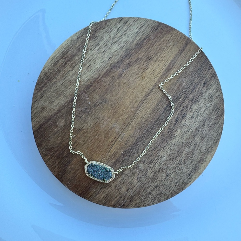 Kendra Scott Gold Necklace with Dark Grey Sparkle Pendant